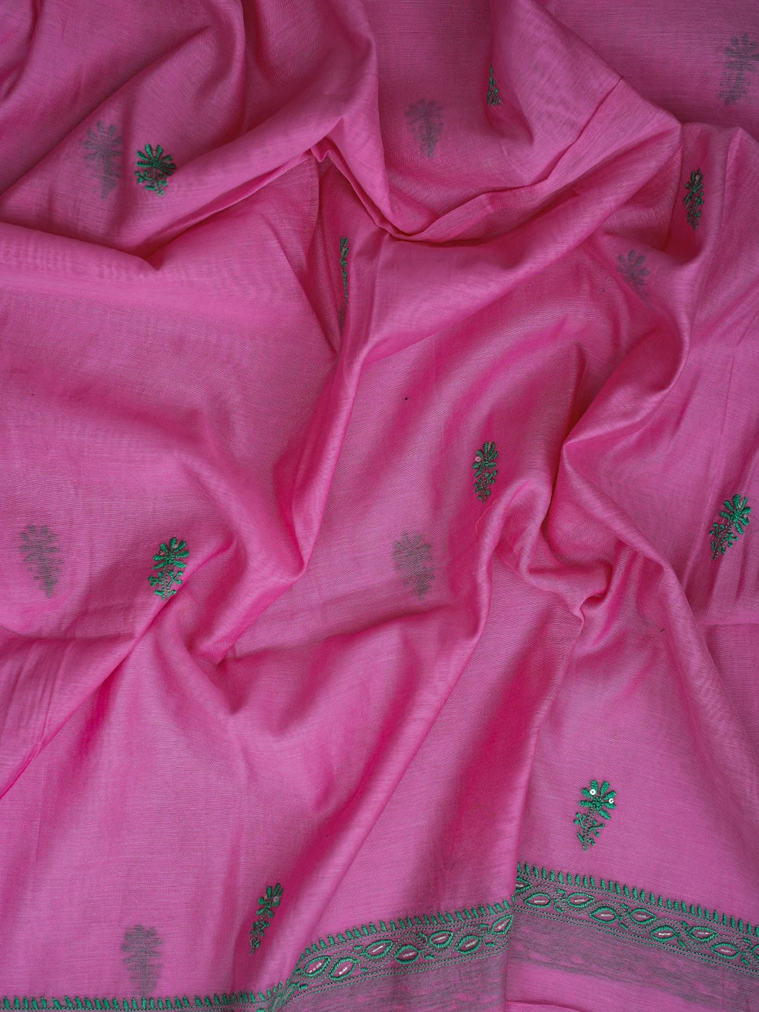 Ada Hand Embroidered Hot Pink Chanderi Lucknowi Chikankari Unstitched Kurta Dupatta Set With Cutdana Work 01A248170