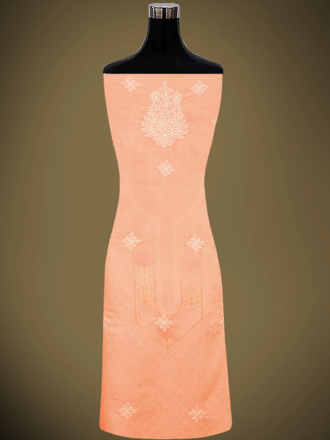 Ada Hand Embroidered Peach Cotton Lucknowi Chikankari Unstitched Kurta Dupatta Set With Parsi Work 01A659736