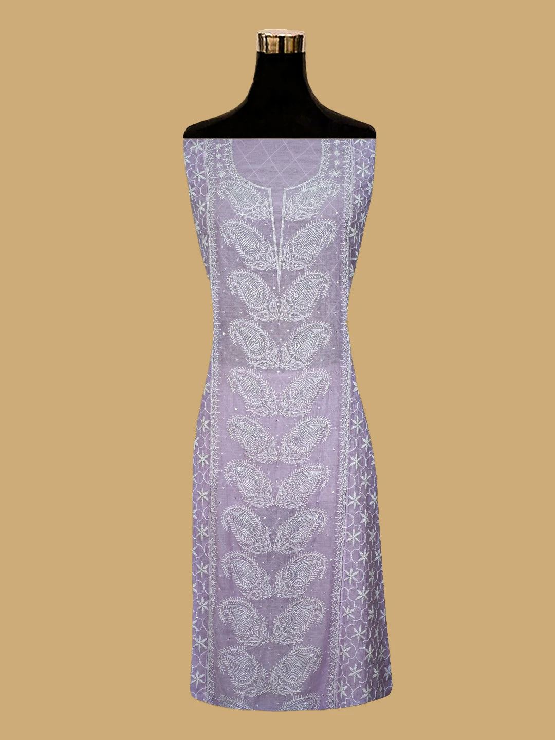 Ada Hand Embroidered Mauve Chanderi Lucknowi Chikankari Semi-Stitched Kurta Dupatta Set With Cutdana Work 01A744424