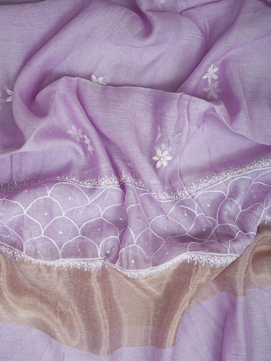 Ada Hand Embroidered Mauve Chanderi Lucknowi Chikankari Semi-Stitched Kurta Dupatta Set With Cutdana Work 01A744424