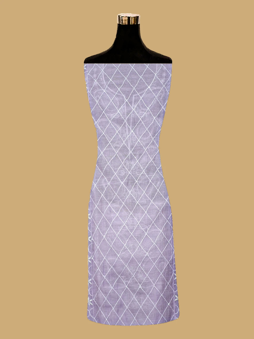 Ada Hand Embroidered Mauve Chanderi Lucknowi Chikankari Semi-Stitched Kurta Dupatta Set With Cutdana Work 01A744424