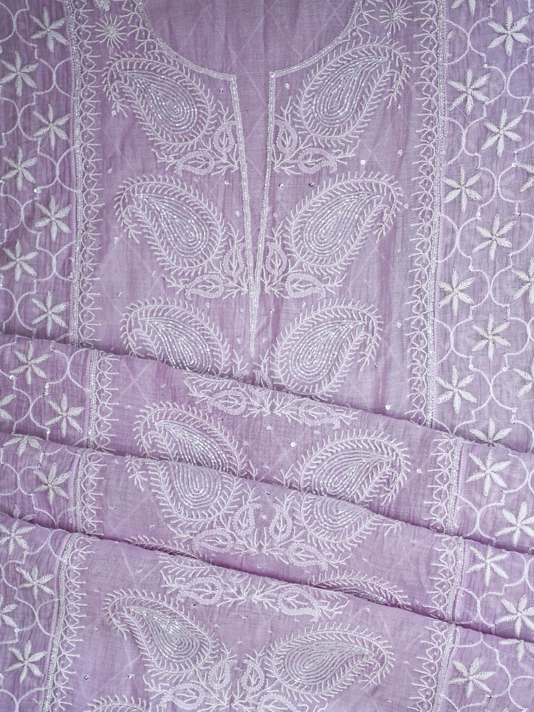 Ada Hand Embroidered Mauve Chanderi Lucknowi Chikankari Semi-Stitched Kurta Dupatta Set With Cutdana Work 01A744424