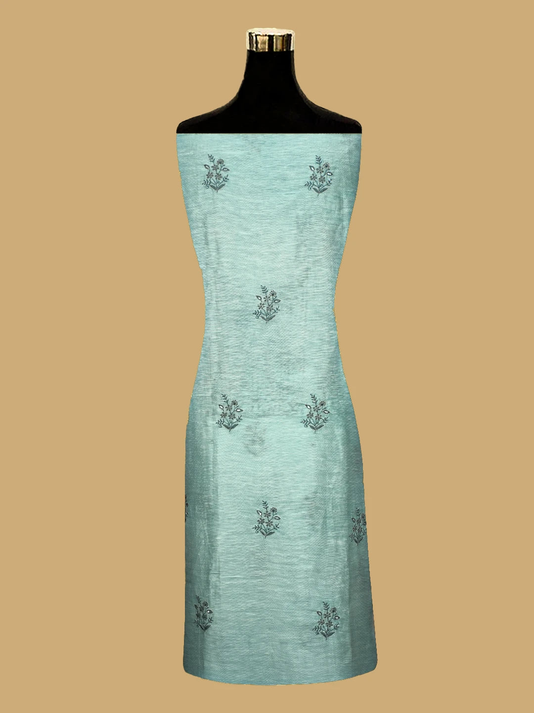 Ada Hand Embroidered Sea Green Chanderi Lucknowi Chikankari Unstitched Suit Piece With Cutdana Work 01A502490