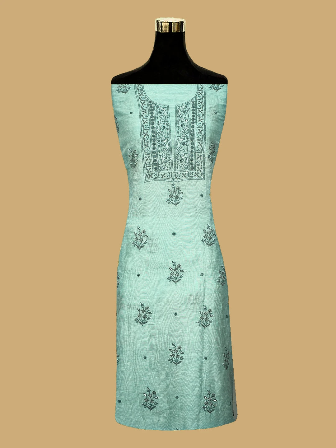 Ada Hand Embroidered Sea Green Chanderi Lucknowi Chikankari Unstitched Suit Piece With Cutdana Work 01A502490