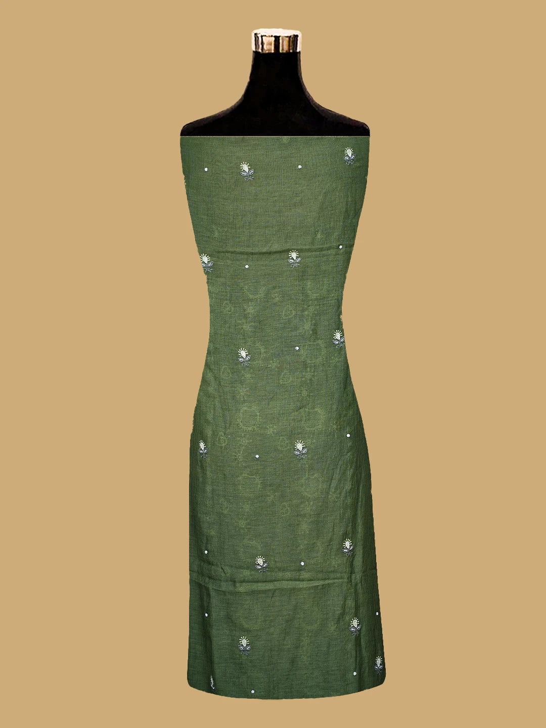 Ada Hand Embroidered Forest Green Chanderi Lucknowi Chikankari Unstitched Kurta Dupatta Set With Pearl Work 01A618761