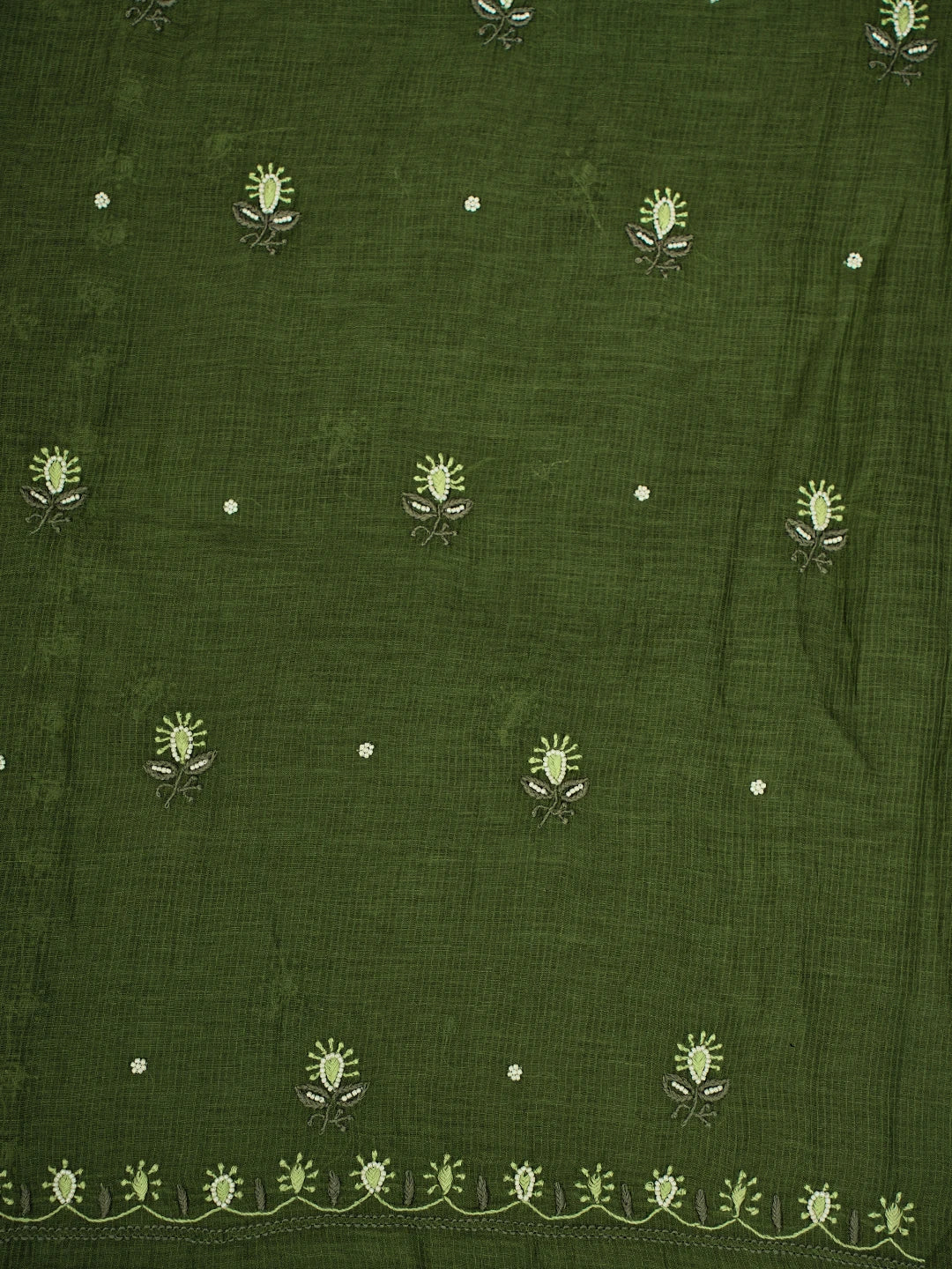 Ada Hand Embroidered Forest Green Chanderi Lucknowi Chikankari Unstitched Kurta Dupatta Set With Pearl Work 01A618761
