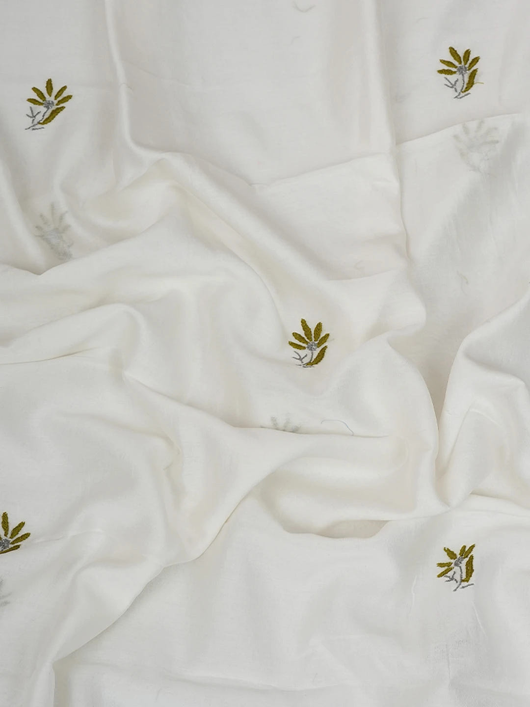 Ada Hand Embroidered White Chanderi Lucknowi Chikankari Unstitched Kurta Dupatta Set 01A268400