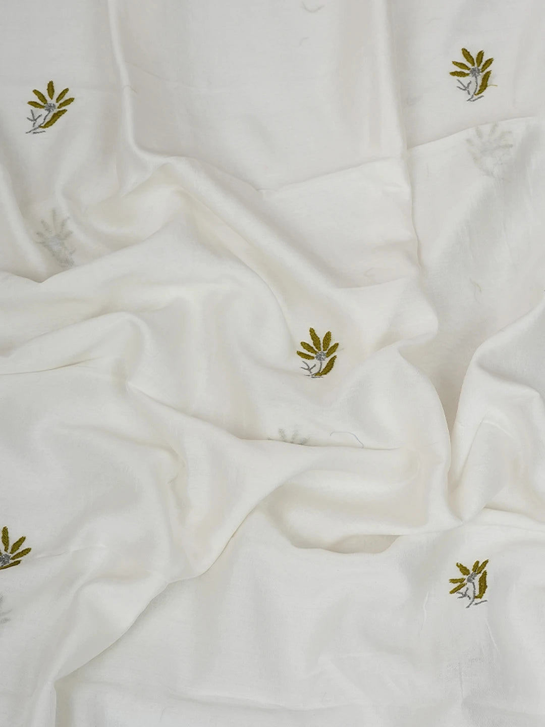 Ada Hand Embroidered White Chanderi Lucknowi Chikankari Unstitched Kurta Dupatta Set 01A268400