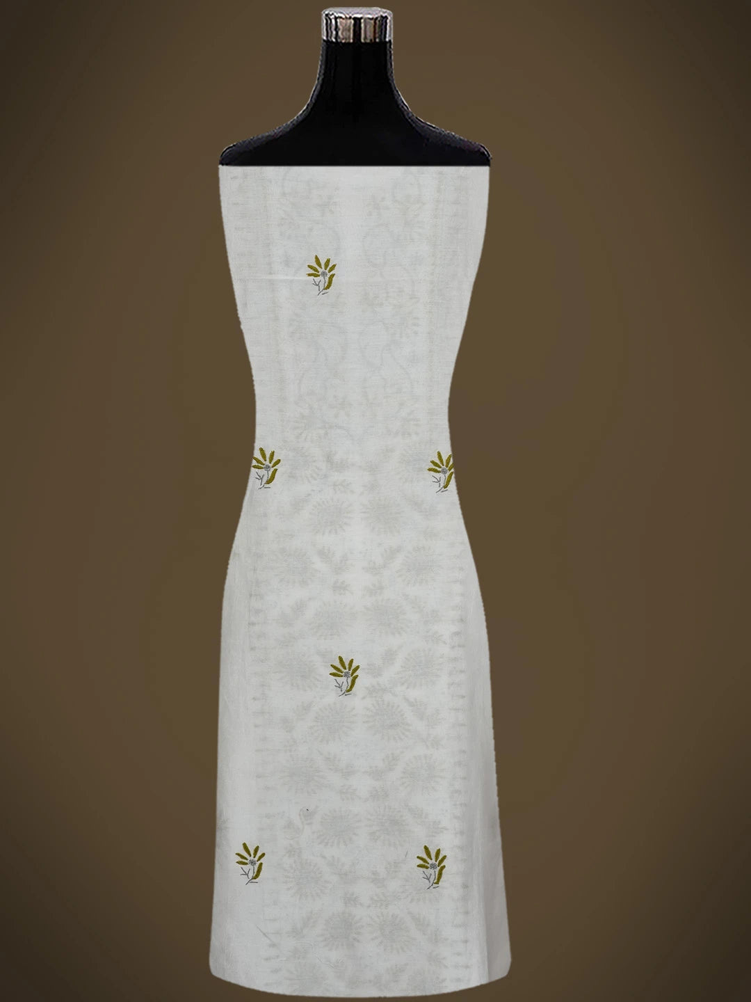 Ada Hand Embroidered White Chanderi Lucknowi Chikankari Unstitched Kurta Dupatta Set 01A268400