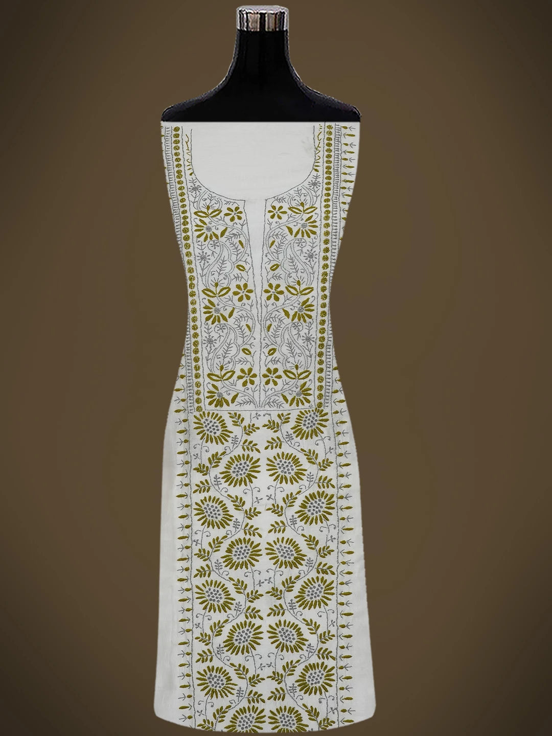 Ada Hand Embroidered White Chanderi Lucknowi Chikankari Unstitched Kurta Dupatta Set 01A268400