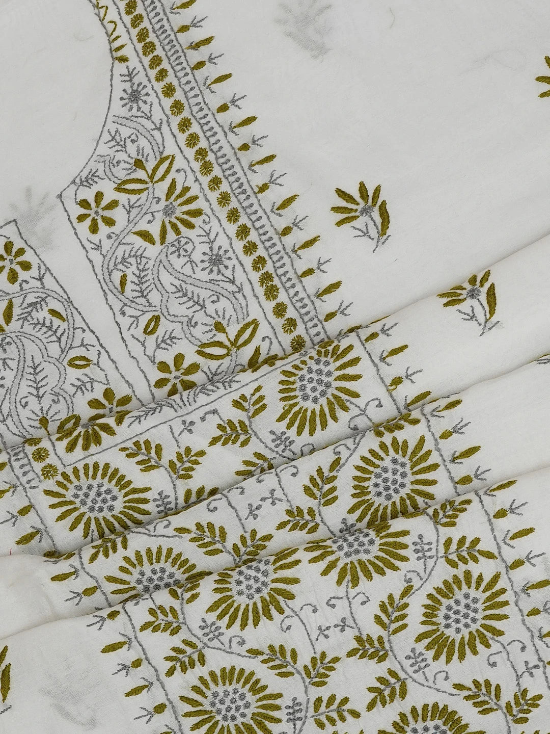 Ada Hand Embroidered White Chanderi Lucknowi Chikankari Unstitched Kurta Dupatta Set 01A268400