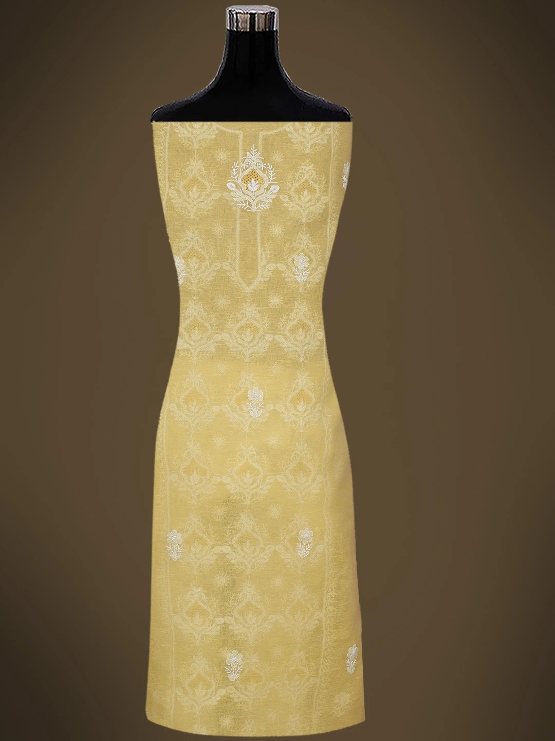 Ada Hand Embroidered Yellow Chanderi Lucknowi Chikankari Unstitched Kurta Dupatta Set 01A744596