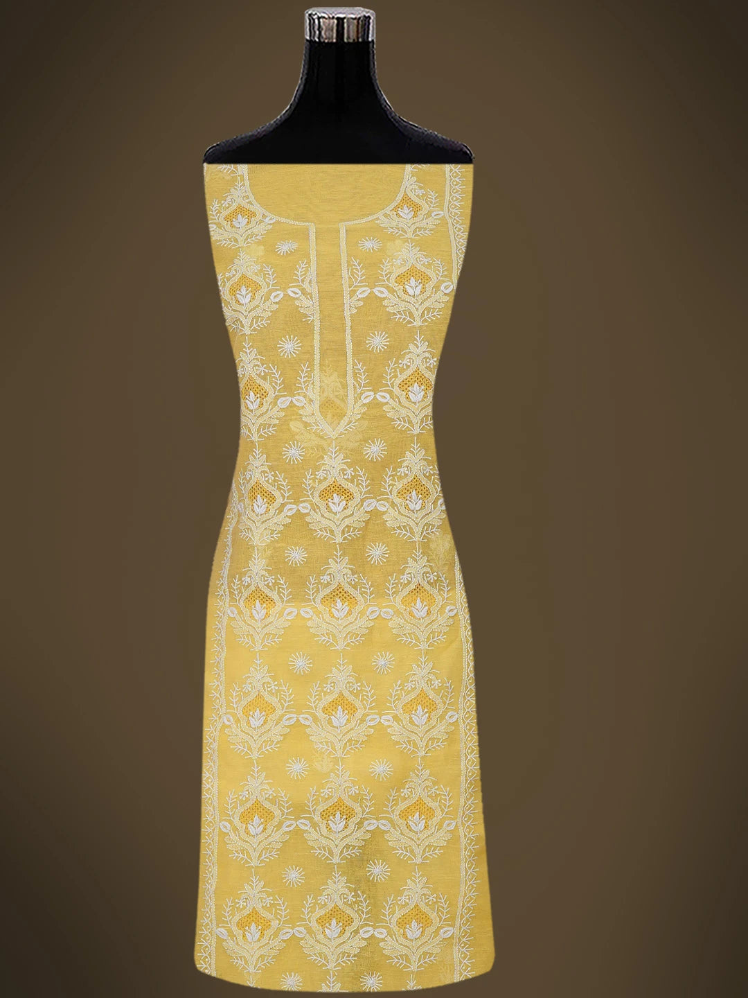 Ada Hand Embroidered Yellow Chanderi Lucknowi Chikankari Unstitched Kurta Dupatta Set 01A744596