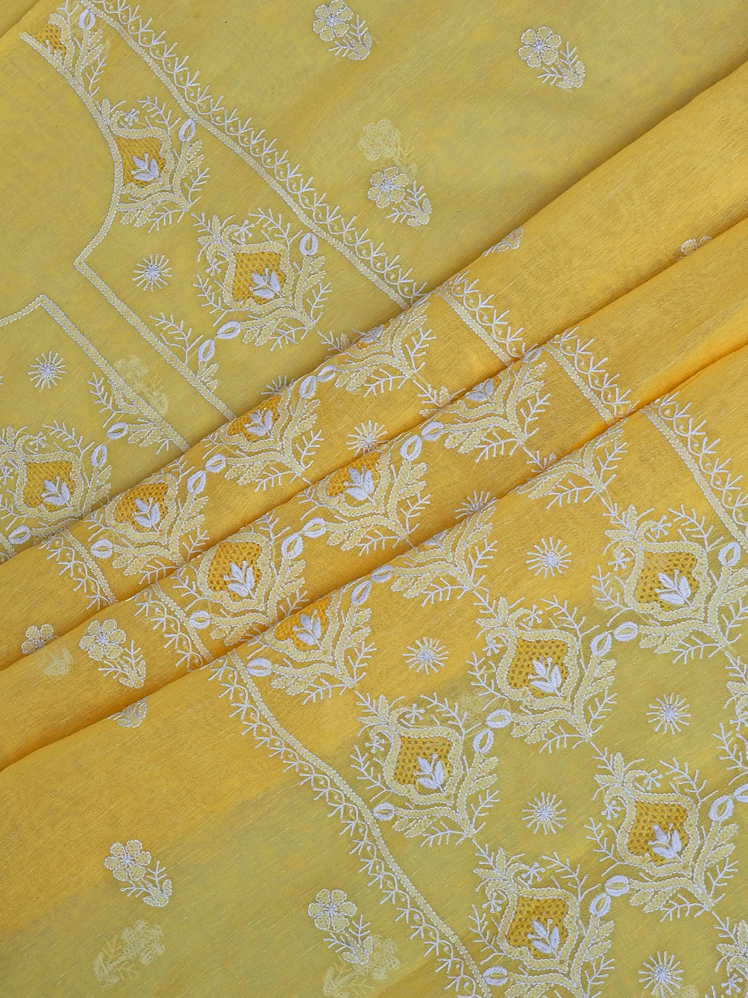 Ada Hand Embroidered Yellow Chanderi Lucknowi Chikankari Unstitched Kurta Dupatta Set 01A744596