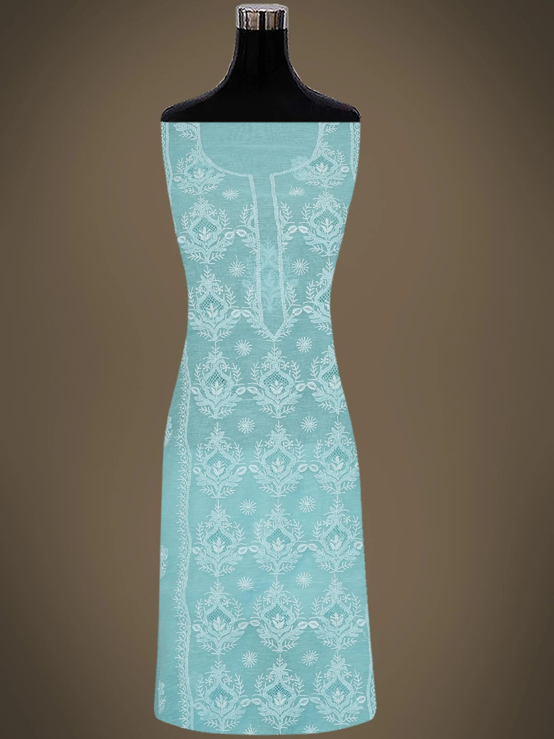 Ada Hand Embroidered Sky Blue Chanderi Lucknowi Chikankari Unstitched Kurta Dupatta Set 01A744616