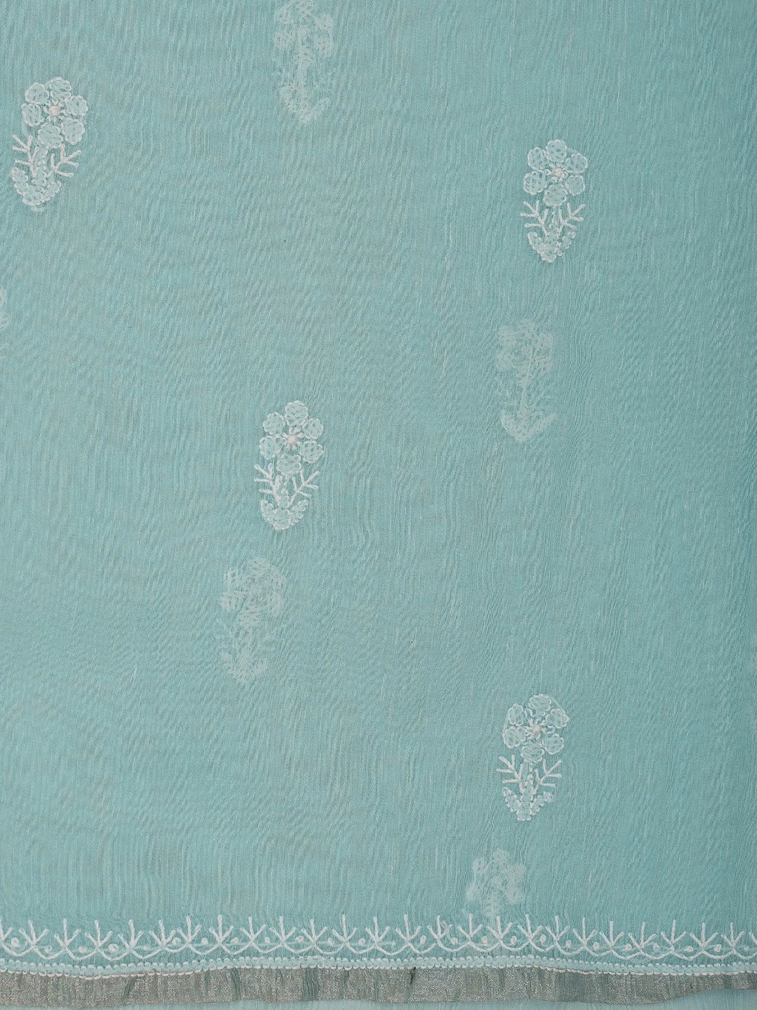 Ada Hand Embroidered Sky Blue Chanderi Lucknowi Chikankari Unstitched Kurta Dupatta Set 01A744616