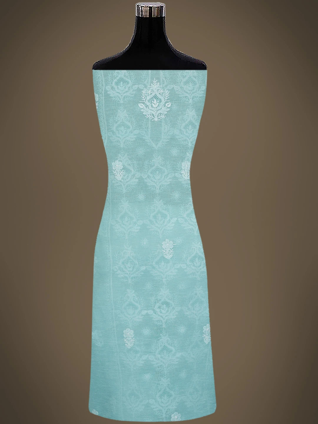Ada Hand Embroidered Sky Blue Chanderi Lucknowi Chikankari Unstitched Kurta Dupatta Set 01A744616