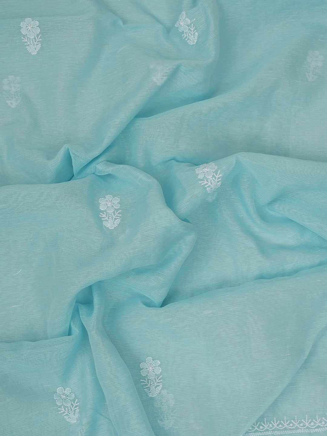 Ada Hand Embroidered Sky Blue Chanderi Lucknowi Chikankari Unstitched Kurta Dupatta Set 01A744616