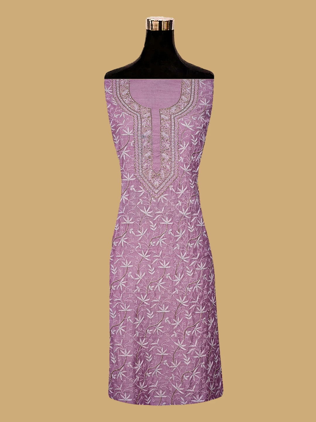 Ada Hand Embroidered Pink Moonga Silk Lucknowi Chikankari Unstitched Kurta Dupatta Set With Cutdana Work 01A634875
