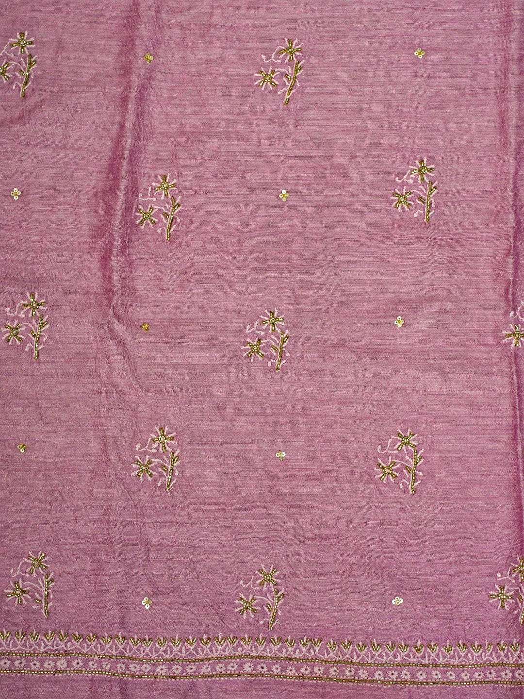 Ada Hand Embroidered Pink Moonga Silk Lucknowi Chikankari Unstitched Kurta Dupatta Set With Cutdana Work 01A634875