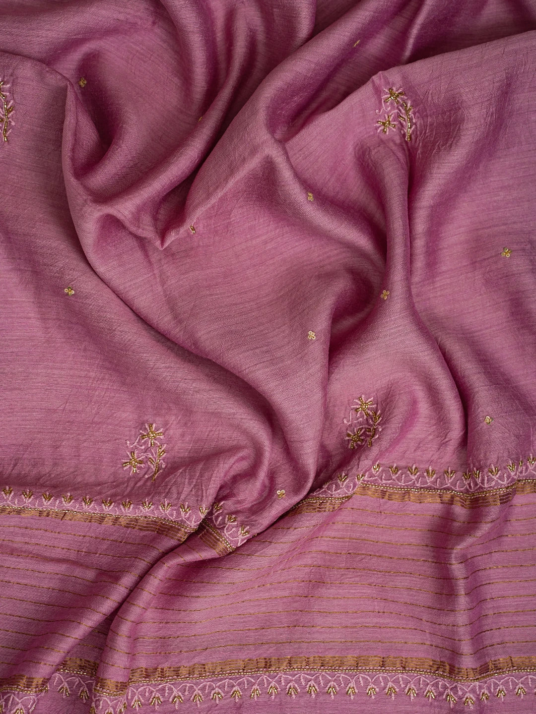 Ada Hand Embroidered Pink Moonga Silk Lucknowi Chikankari Unstitched Kurta Dupatta Set With Cutdana Work 01A634875