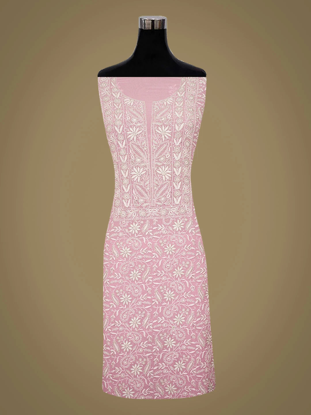 Ada Hand Embroidered Lavender Pink Pure Georgette Lucknowi Chikankari Unstitched Kurta Dupatta Set With Cutdana Work 01A639506