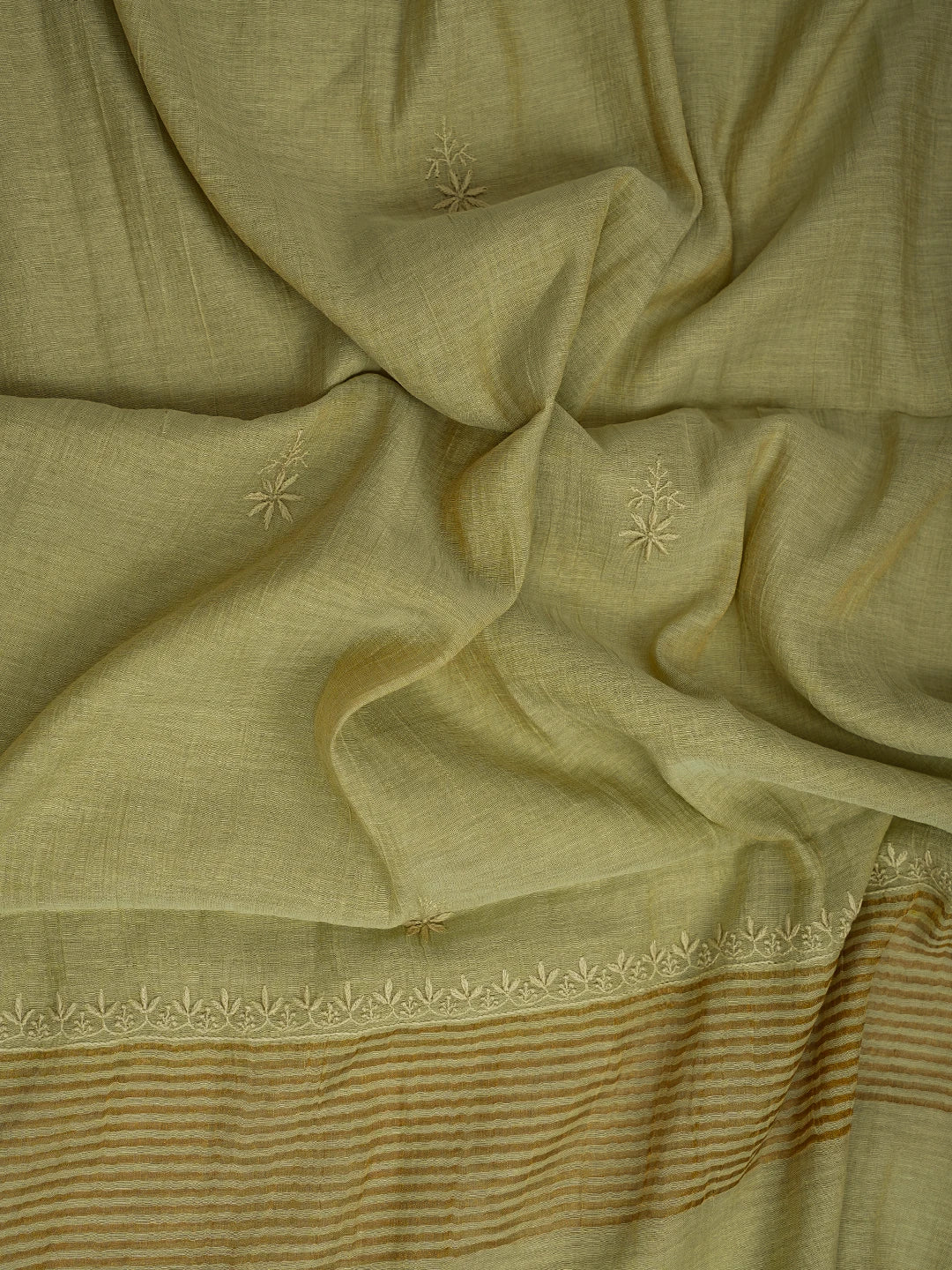 Ada Hand Embroidered Light Green Tissue Lucknowi Chikankari Unstitched Kurta Dupatta Set 01A661933
