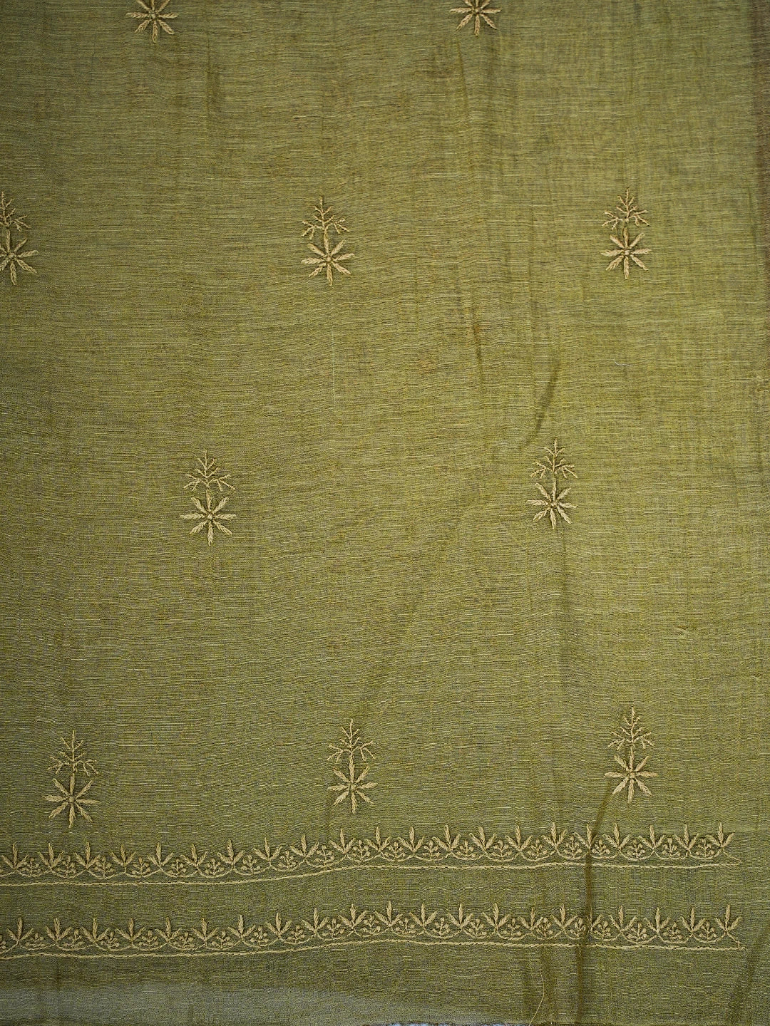 Ada Hand Embroidered Light Green Tissue Lucknowi Chikankari Unstitched Kurta Dupatta Set 01A661933