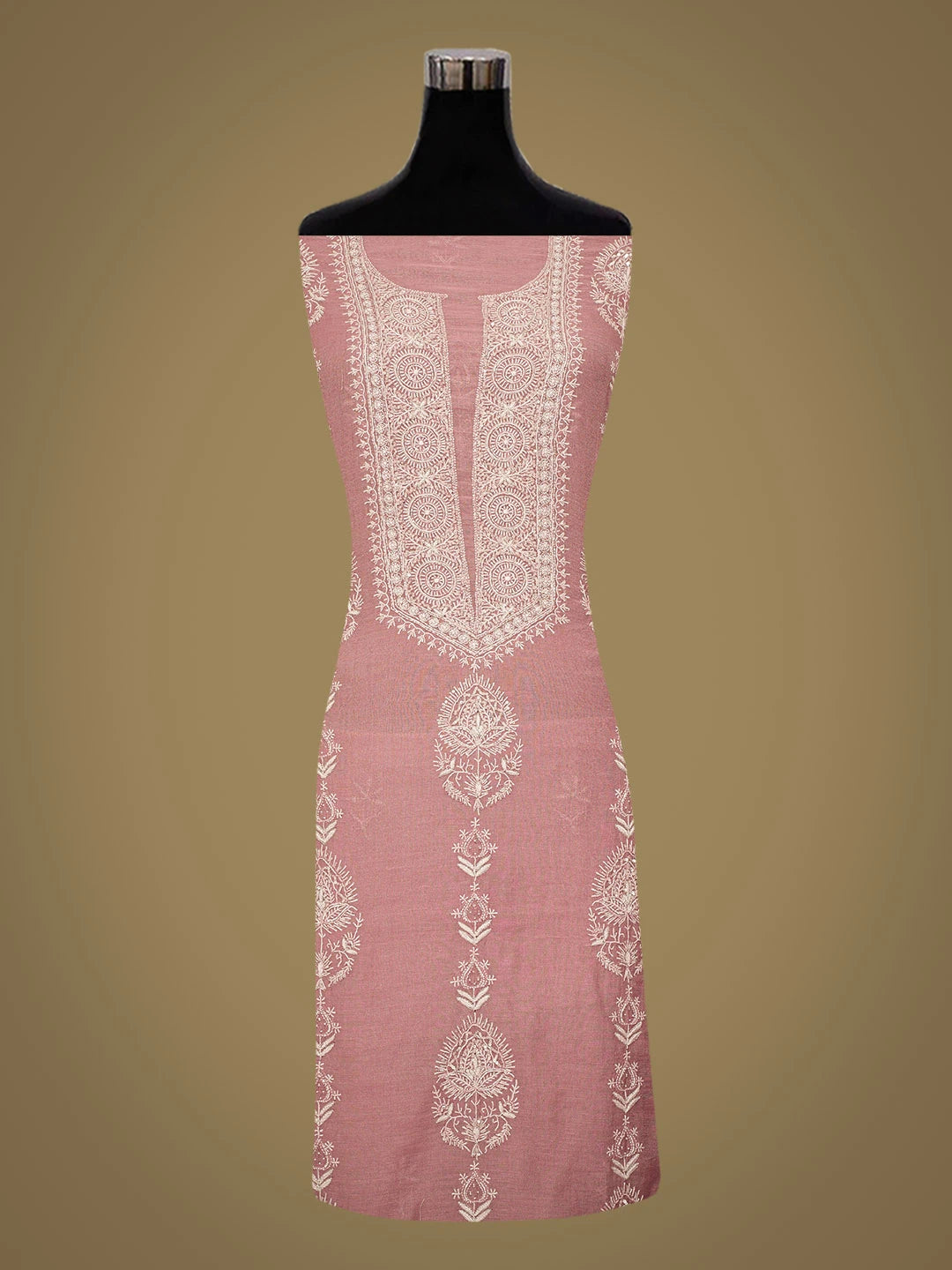 Ada Hand Embroidered Puce PInk Tissue Lucknowi Chikankari Unstitched Kurta Dupatta Set With Cutdana Work 01A718670