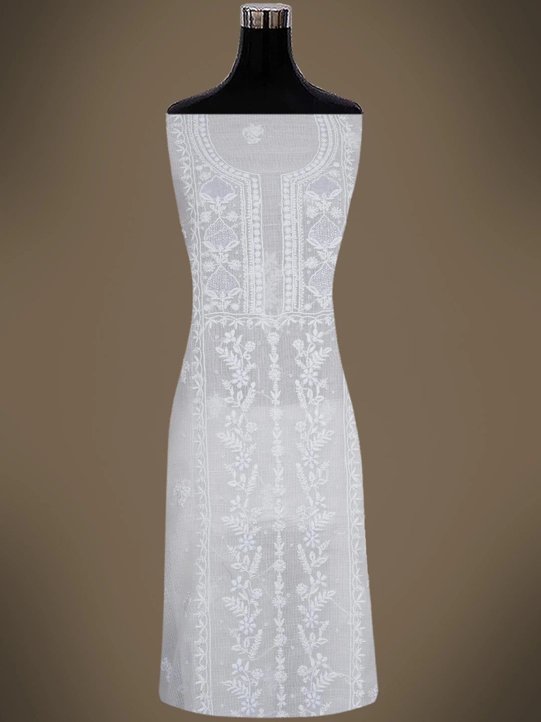 Ada Hand Embroidered White Kota Lucknowi Chikankari Unstitched Kurta Dupatta Set With Cutdana Work 01A749511