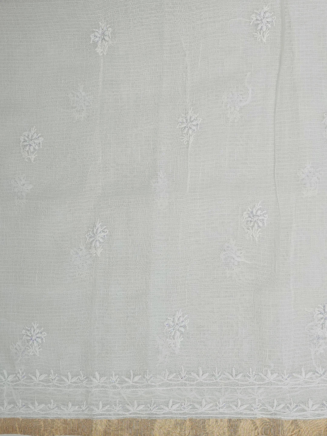 Ada Hand Embroidered White Kota Lucknowi Chikankari Unstitched Kurta Dupatta Set With Cutdana Work 01A749511