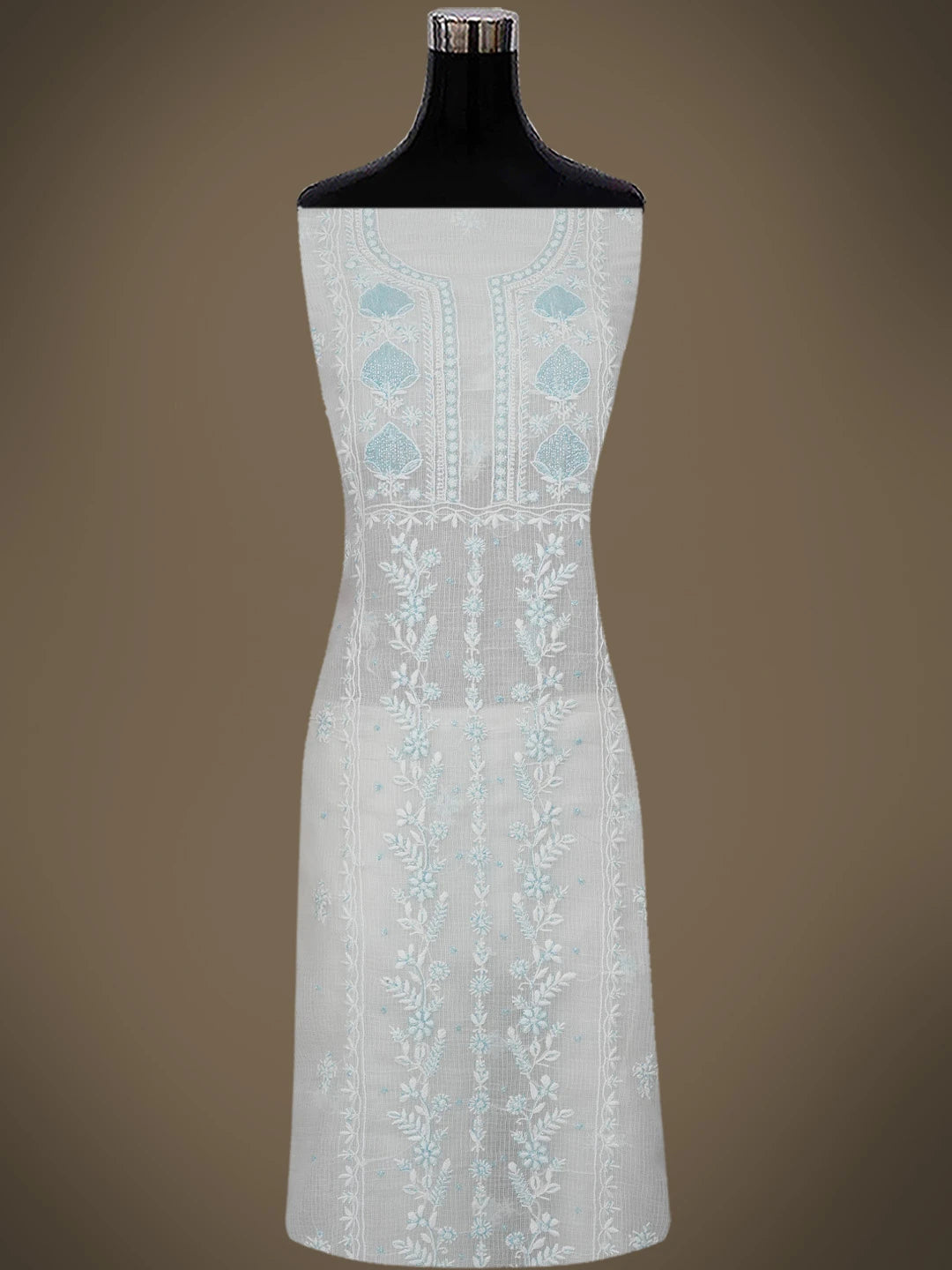Ada Hand Embroidered White Kota Lucknowi Chikankari Unstitched Kurta Dupatta Set With Cutdana Work 01A749518