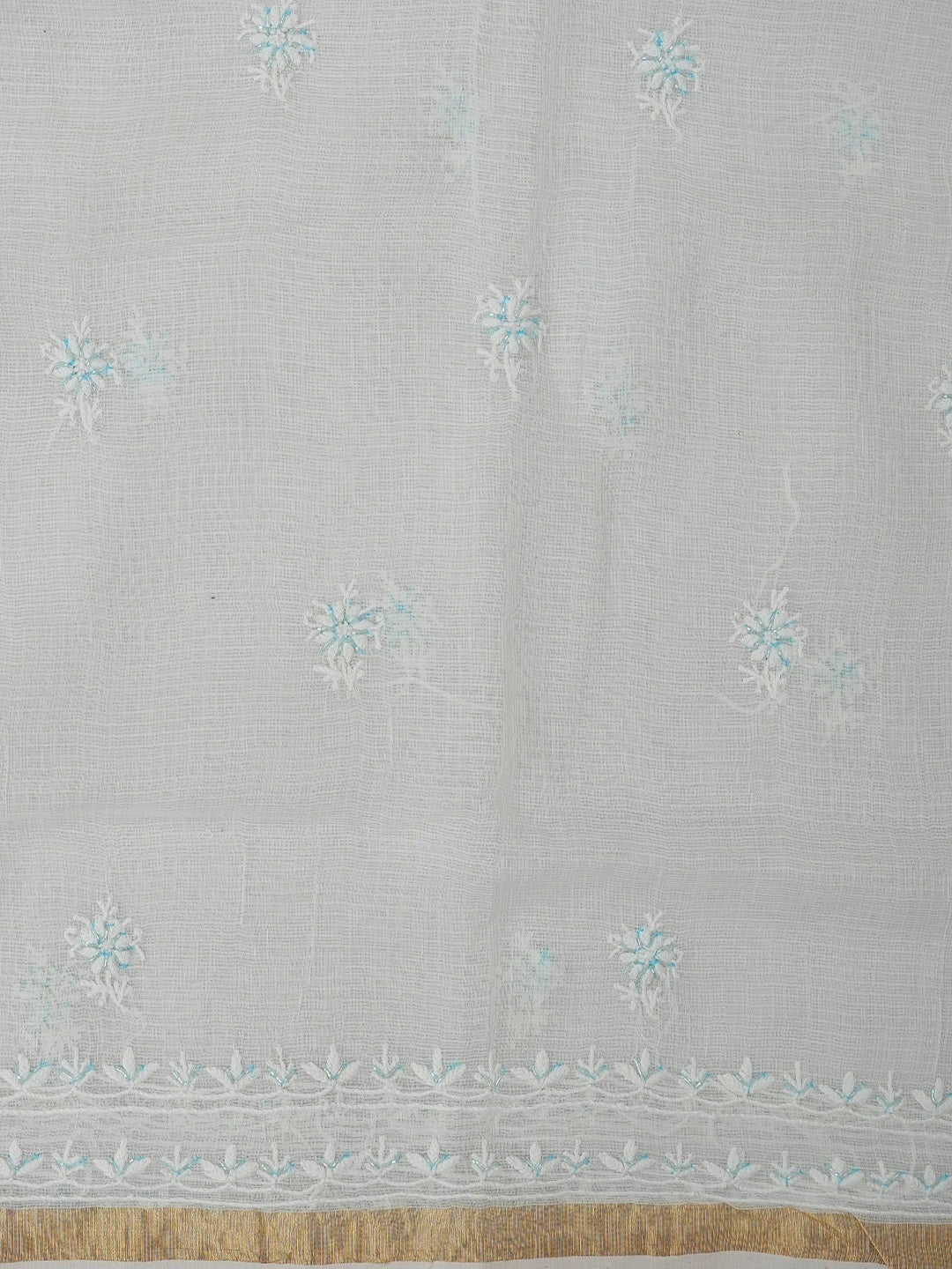 Ada Hand Embroidered White Kota Lucknowi Chikankari Unstitched Kurta Dupatta Set With Cutdana Work 01A749518