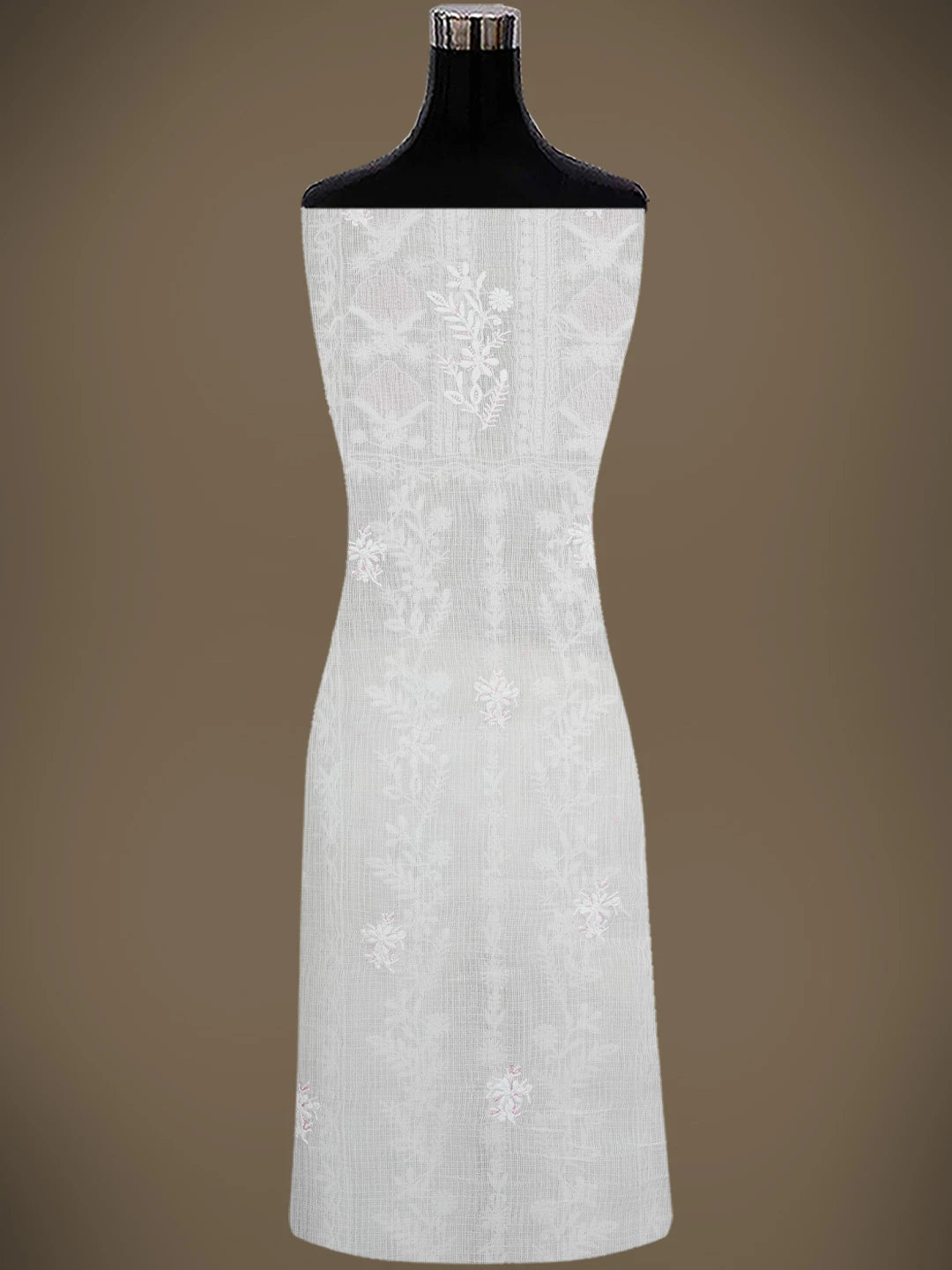 Ada Hand Embroidered White Kota Lucknowi Chikankari Unstitched Kurta Dupatta Set With Cutdana Work 01A749514
