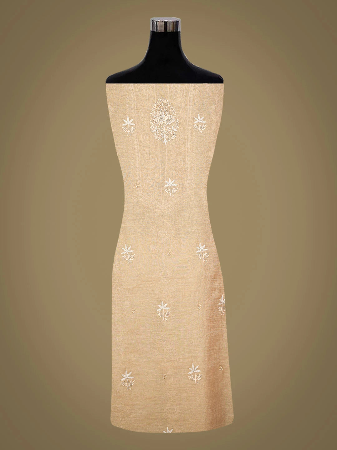 Ada Hand Embroidered Fallow Brown Tissue Lucknowi Chikankari Unstitched Kurta Dupatta Set With Cutdana Work 01A718671