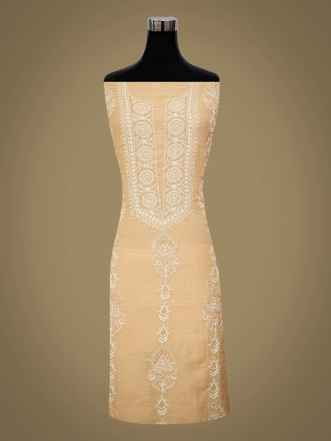 Ada Hand Embroidered Fallow Brown Tissue Lucknowi Chikankari Unstitched Kurta Dupatta Set With Cutdana Work 01A718671