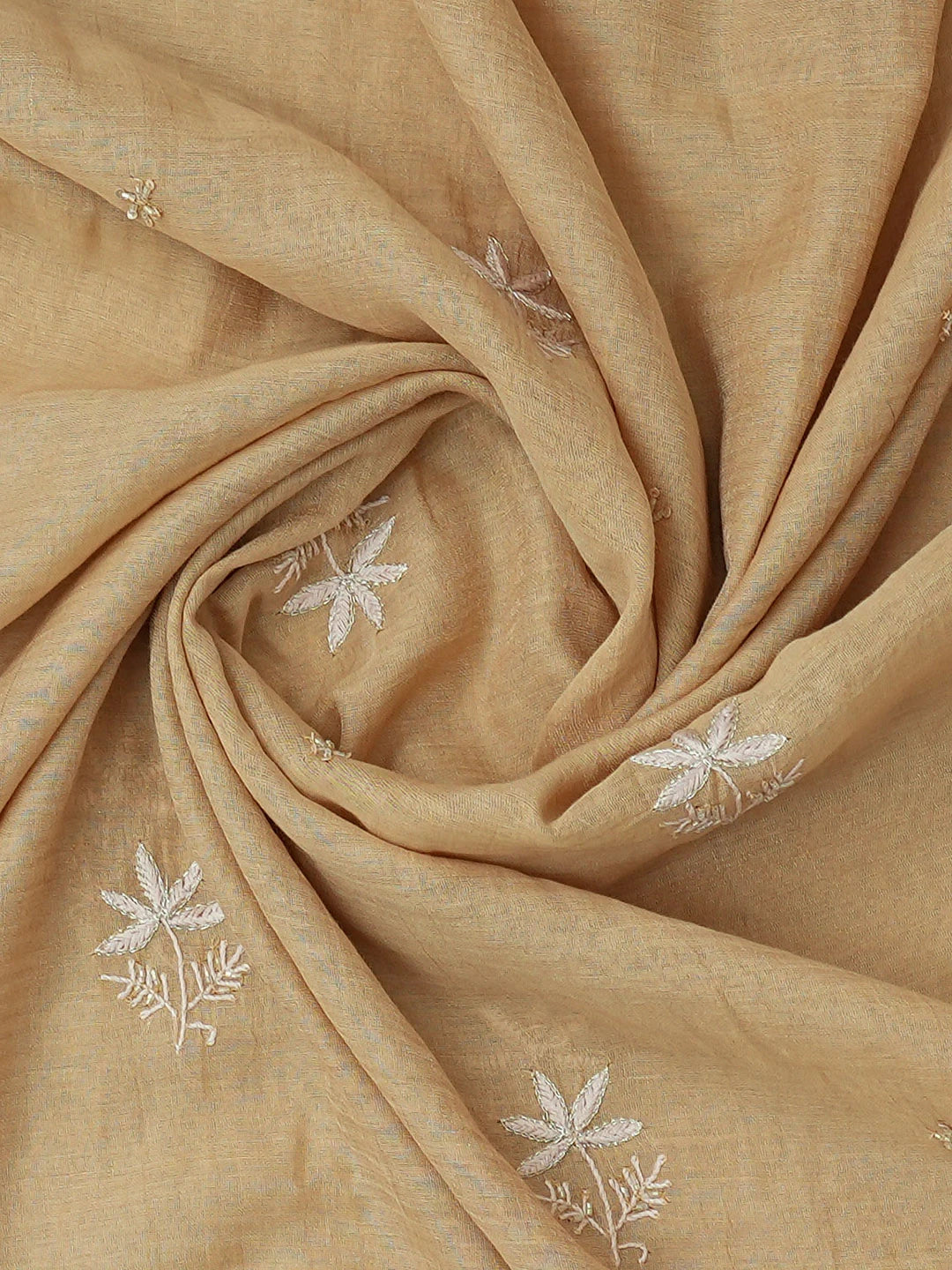 Ada Hand Embroidered Fallow Brown Tissue Lucknowi Chikankari Unstitched Kurta Dupatta Set With Cutdana Work 01A718671