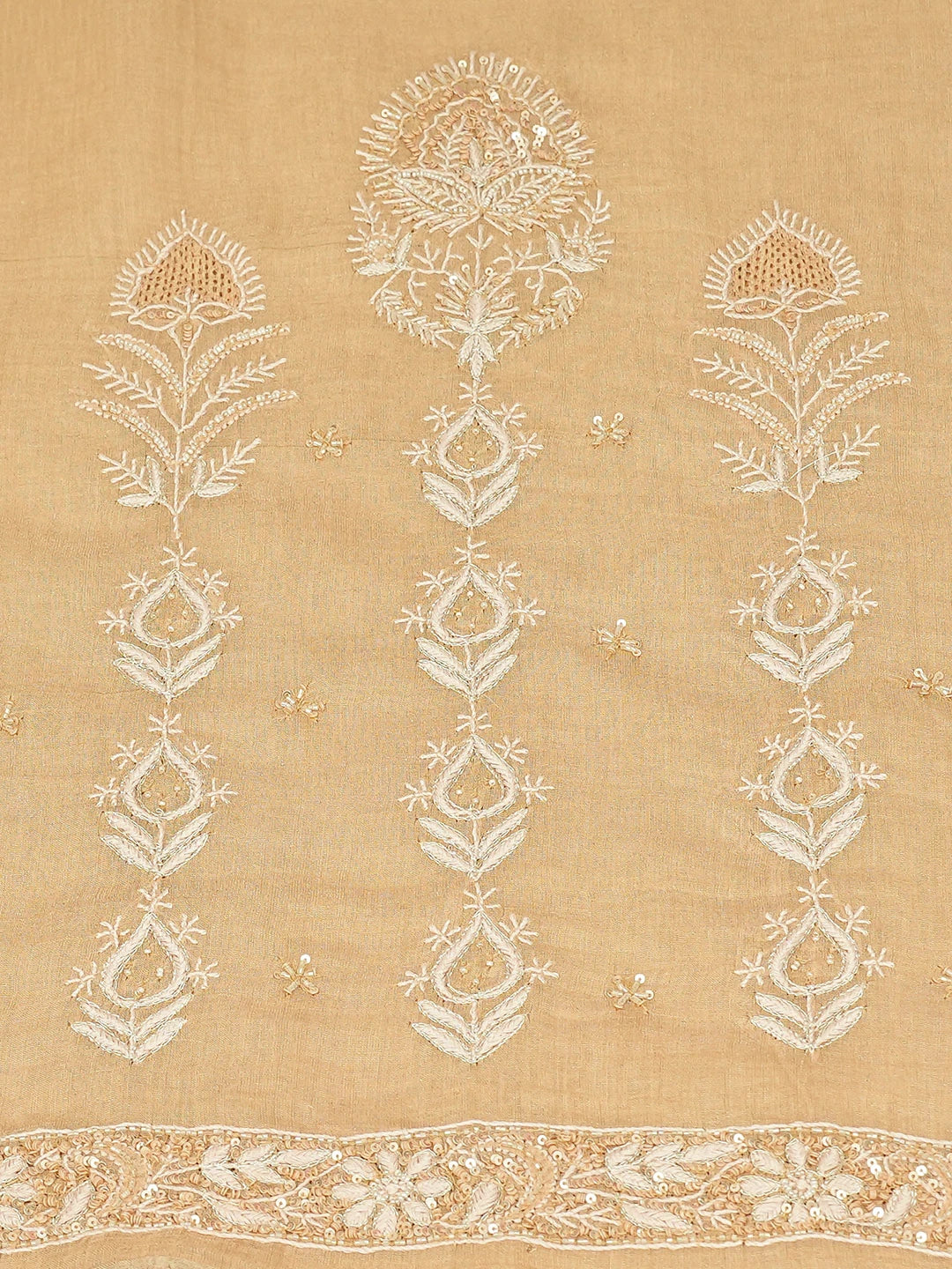 Ada Hand Embroidered Fallow Brown Tissue Lucknowi Chikankari Unstitched Kurta Dupatta Set With Cutdana Work 01A718671