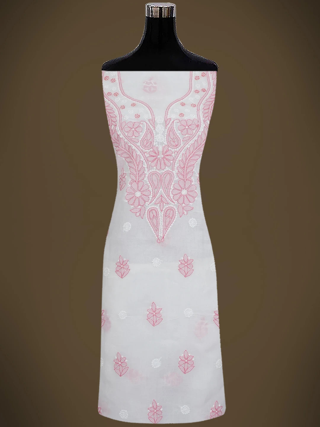 Ada Hand Embroidered White Cotton Lucknowi Chikankari Unstitched Suit Piece 01A746255