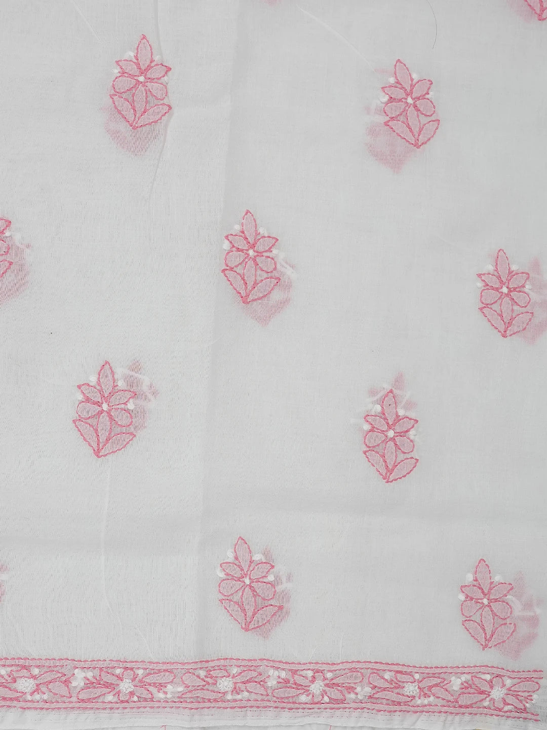 Ada Hand Embroidered White Cotton Lucknowi Chikankari Unstitched Suit Piece 01A746255