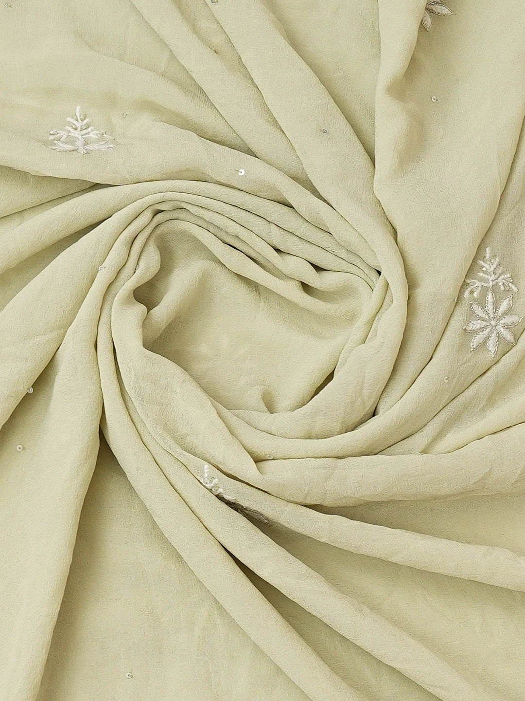 Ada Hand Embroidered Pista Green Pure Georgette Lucknowi Chikankari Unstitched Kurta Dupatta Set With Zari Work 01A618450