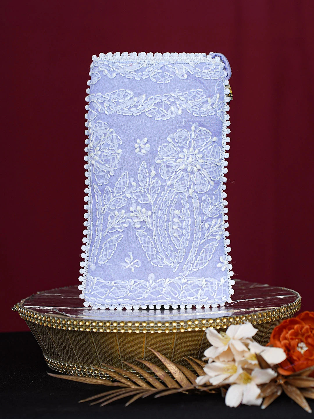 Ada Hand Embroidered Mauve Georgette Lucknowi Chikankari Mobile Cover 01A748842