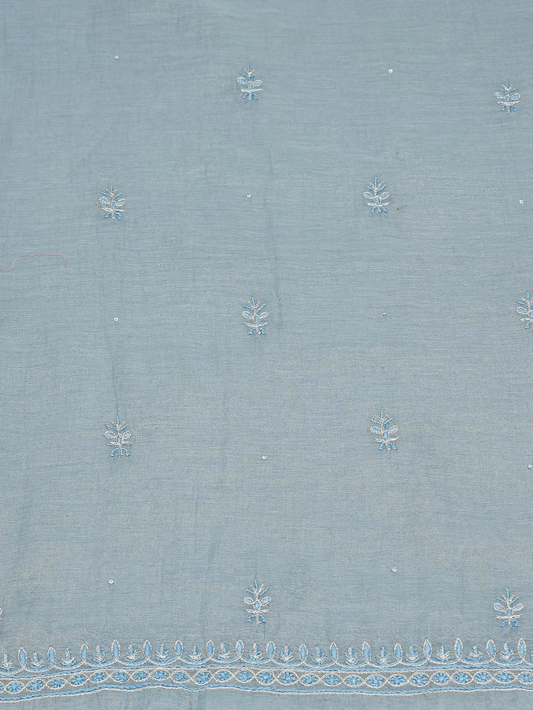 Ada Hand Embroidered Vista Blue Tissue Lucknowi Chikankari Unstitched Kurta Dupatta Set With Zari Work 01A719987
