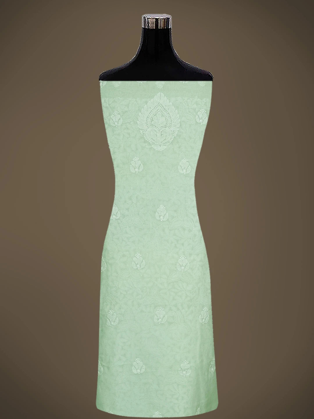 Ada Hand Embroidered Light Green Chanderi Lucknowi Chikankari Unstitched Kurta Dupatta Set 01A647433