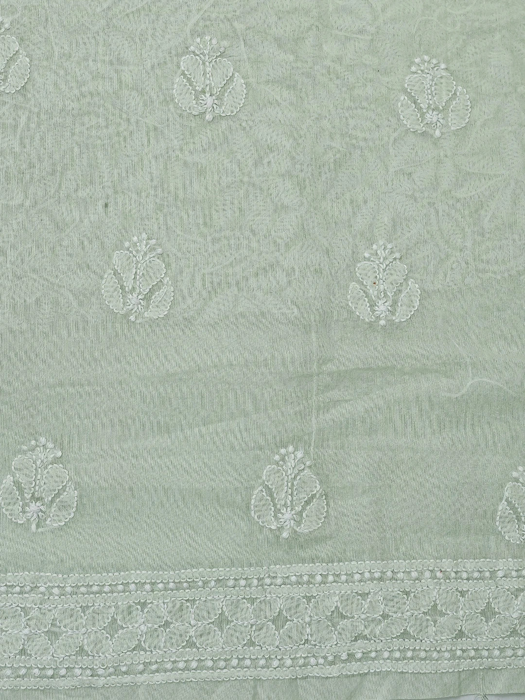 Ada Hand Embroidered Light Green Chanderi Lucknowi Chikankari Unstitched Kurta Dupatta Set 01A647433