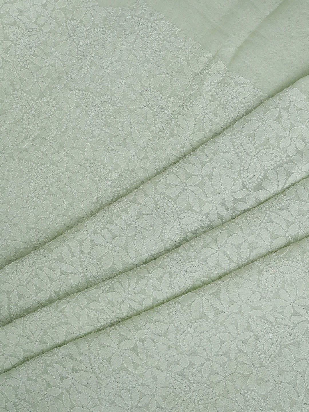 Ada Hand Embroidered Light Green Chanderi Lucknowi Chikankari Unstitched Kurta Dupatta Set 01A647433