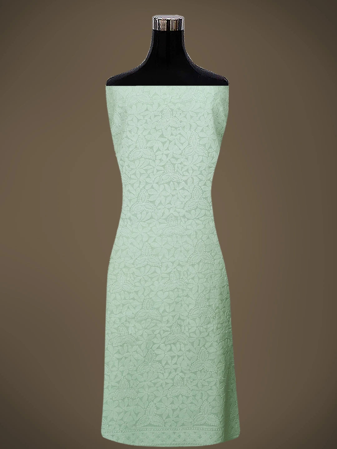 Ada Hand Embroidered Light Green Chanderi Lucknowi Chikankari Unstitched Kurta Dupatta Set 01A647433