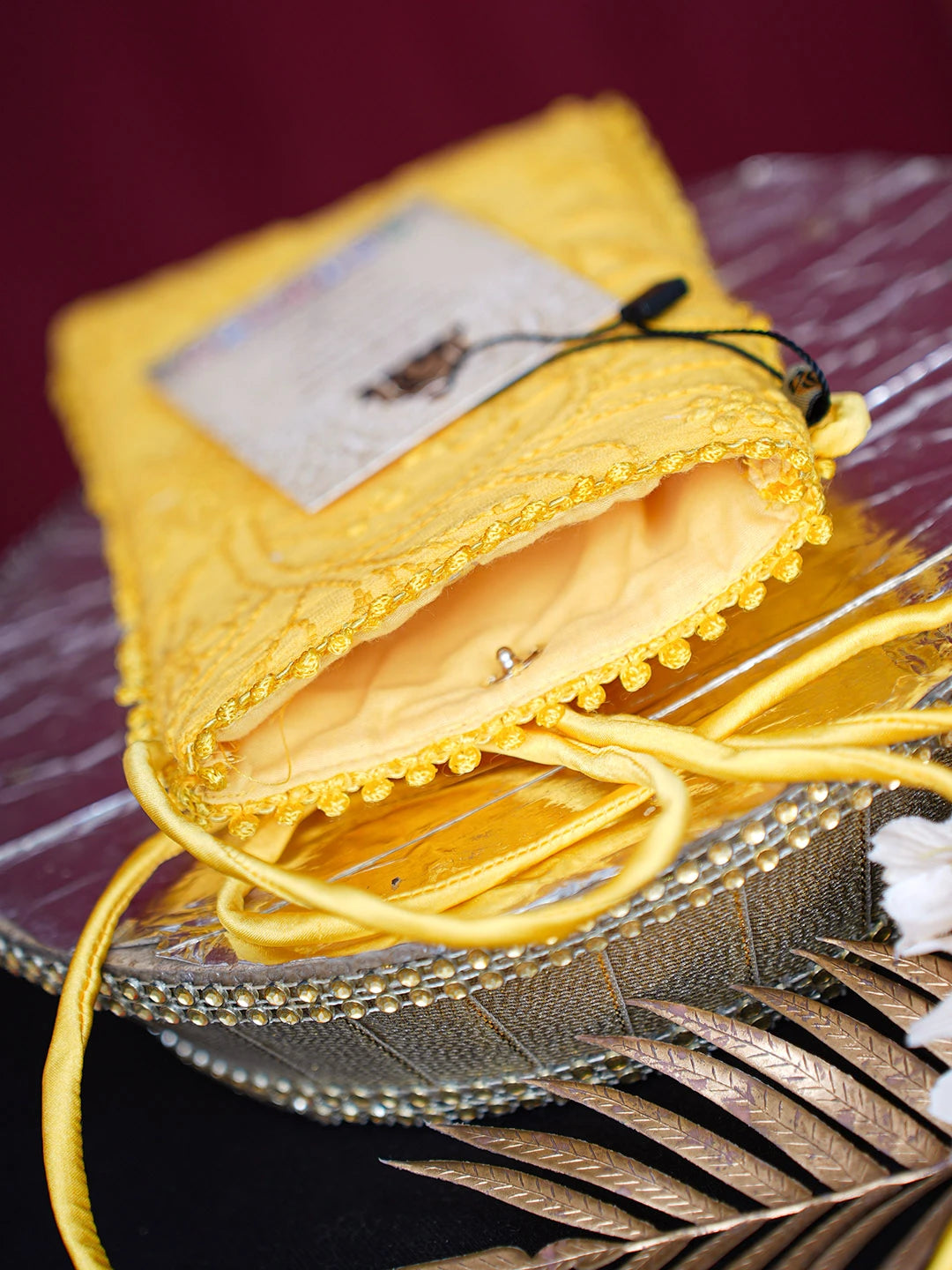Ada Hand Embroidered Yellow Chanderi Lucknowi Chikankari Mobile Cover 01A728922