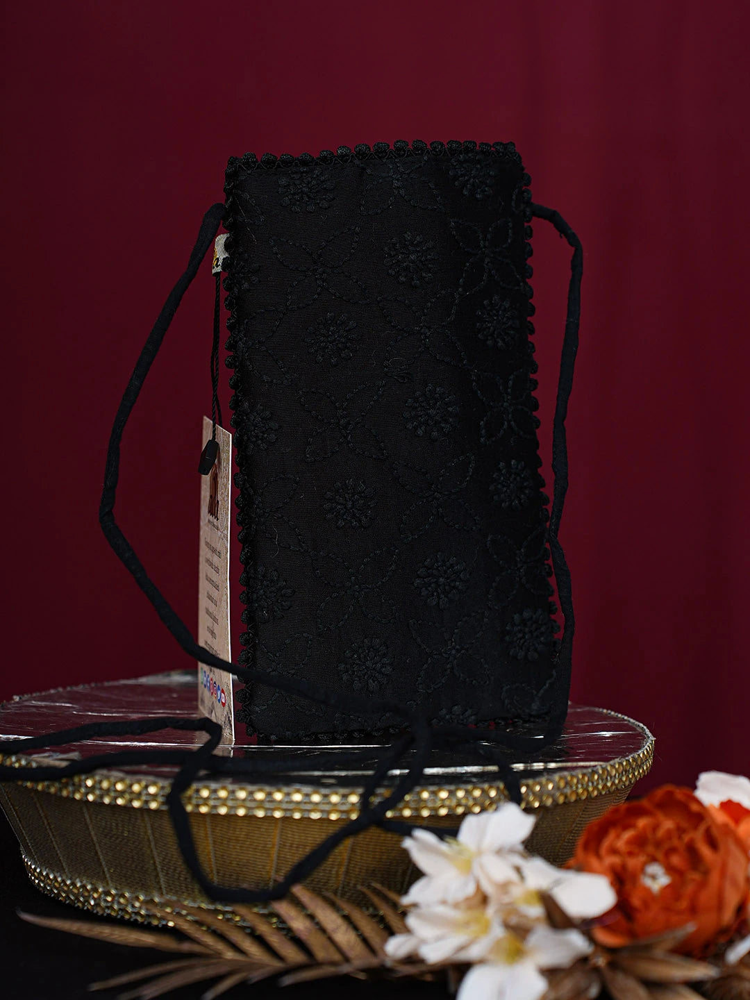Ada Hand Embroidered Black Chanderi Lucknowi Chikankari Mobile Cover 01A728895