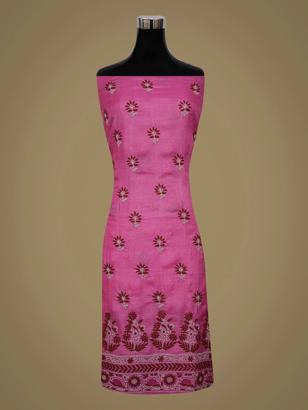 Ada Hand Embroidered Magenta Silk Lucknowi Chikankari Unstitched Kurta Dupatta Set 01A727350